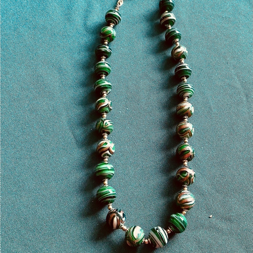 Vintage/ Antique Glass Green Beaded Necklace